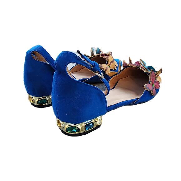 NUYG Blue 3D Butterfly Appliqué Faux Suede Gem Embellished Flats 9 - Picture 7 of 12
